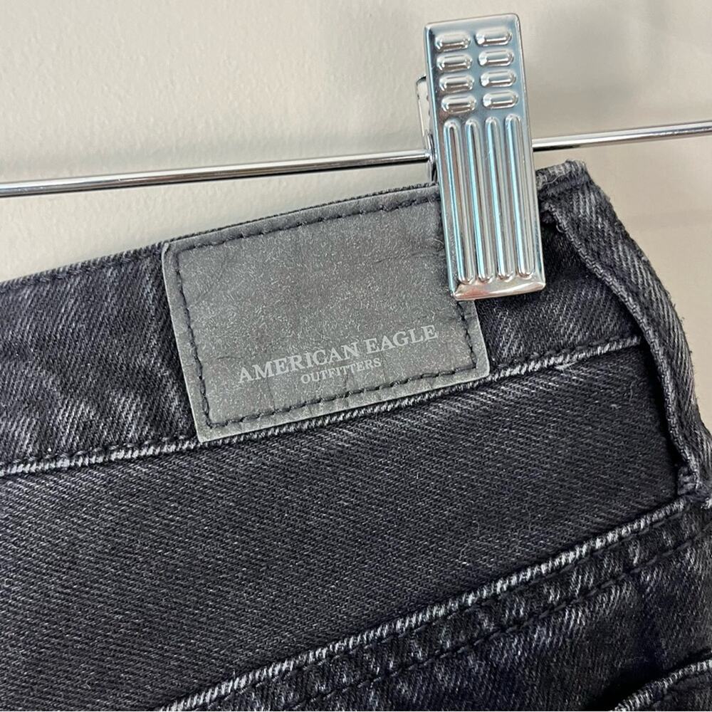 American Eagle Black Denim High Rise Mini Skirt Distressed Goth Biker Women's 0 - Picture 5 of 6